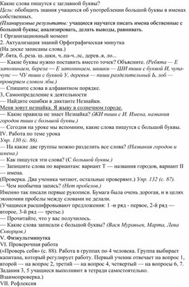 Обложка для материала Методическая разработка урока по русскому языку на тему: "Какие слова пишутся с заглавной буквы?"