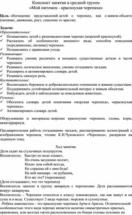 Обложка для материала Конспект занятия в средней группе  «Мой питомец - красноухая черепаха»