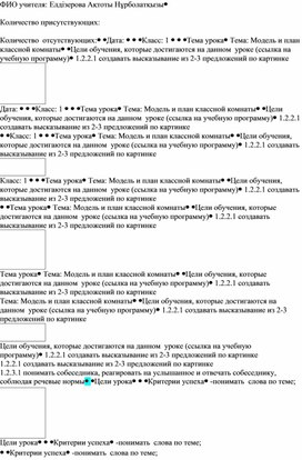 Обложка для материала Модель и план классной комнаты. 1 урок