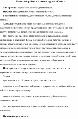 Проектная работа в младшей группе «Ягоды».