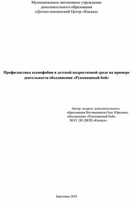 Обложка для материала Профилактика ксенофобии в детской подростковой среде на примере деятельности объединения «Рукопашный бой»