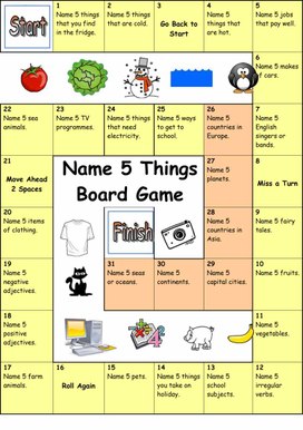 A board game "Name 5 things"