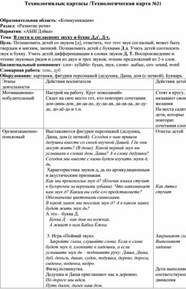 Конспект занятия по обучению грамоте "В гости к согласному звуку Д" для старших дошкольников