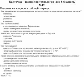 Карточка - задание по технологии в виде тестовых заданий, 5-6 класс №17