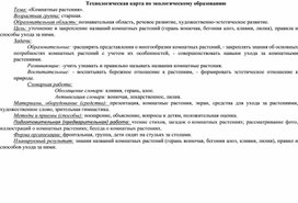 Технологическая карта занятия по ознакомлению с природой "Комнатные растения"