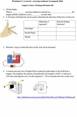 Обложка для материала Worksheet 2. Ampere  force.