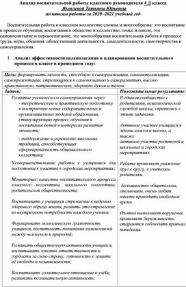 Анализ работы классного руководителя в начальной школе