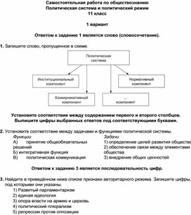 Самостоятельная работа по обществознанию Политическая система и политический режим 11 класс