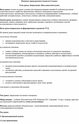 Обложка для материала Конспект урока по русскому языку по теме:"Имя существительное. Закрепление."
