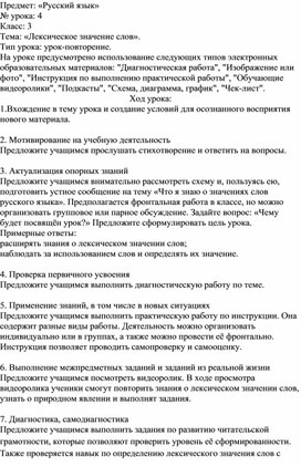 Методическая разработка урока русского языка в 3 классе на тему: "Лексическое значение слова"