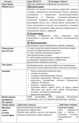 Урок музыки на тему: "Картины природы в творчестве музыкантов" 6 класс