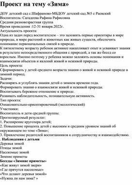 Обложка для материала Проект на тему «Зима»