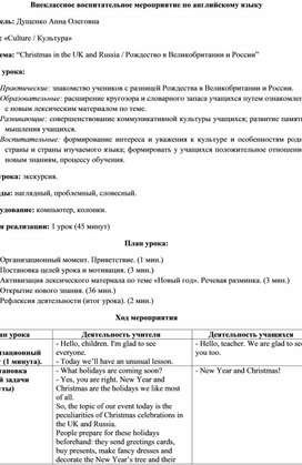 Обложка для материала Внеклассное воспитательное мероприятие по английскому языку: «Culture / Культура. Christmas in the UK and Russia / Рождество в Великобритании и России”