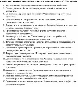 Полный список тезисов Педагогической поэмы А.С. Макаренко