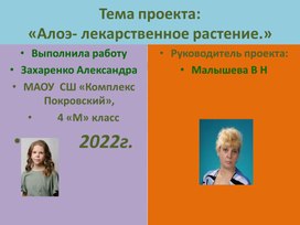 Презентация по окружающему миру. Тема:"Алоэ- лекарственное растение"