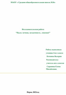 Исследовательская работа" Пыль: вечная, загадочная и... опасная"