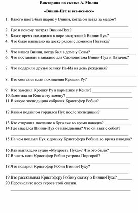 Обложка для материала Тест по произведениям А.Милна
