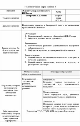 Технологические карты трёх занятий, посвящённых биографии и творчеству художника Ильи Ефимовича Репина