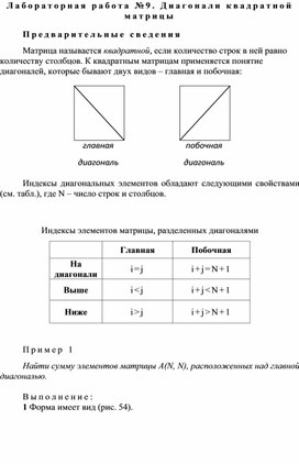 Лабораторная работа №9. Диагонали квадратной матрицы