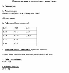 Комплексное занятие по английскому языку для 2 класса