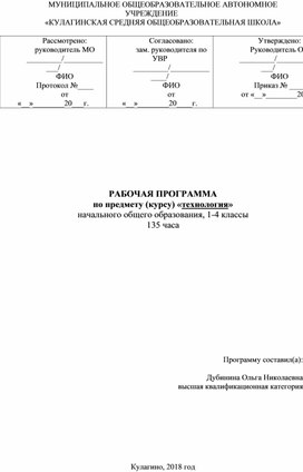 Рабочая программа по технологии 1-4 класс Лутцева