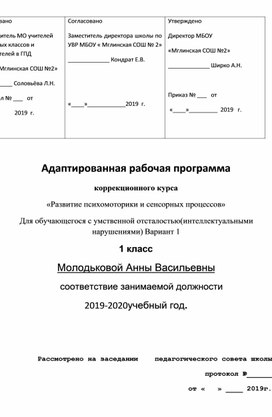 Коррекционная д-ть 1 класс УО 8.1