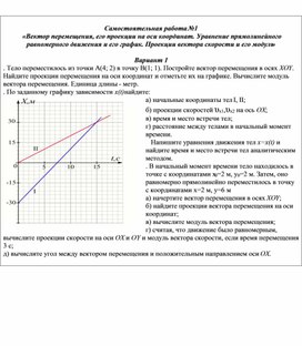 Самостоятельная работа №1 «Вектор перемещения, его проекции на оси координат. Уравнение прямолинейного равномерного движения и его график. Проекции вектора скорости и его модуль»