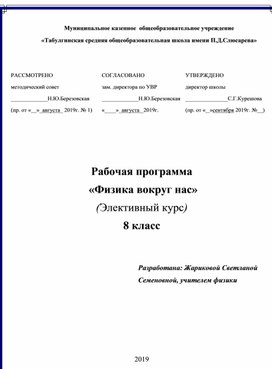 Рабочая программа         «Физика вокруг нас» (Элективный курс) 8 класс