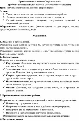 Обложка для материала Практическое занятие "Стирка носков" с воспитанником 4 класса с умственной отсталостью