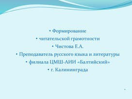Формирование читательской грамотности на уроках русского языка и литературы