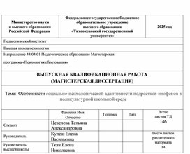 Обложка для материала Особенности социально-психологической адаптивности  подростков-инофонов в поликультурной школьной среде