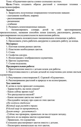 Конспект НОД лепки для подготовительной группы «Одуванчики-цветы словно солнышко желты».