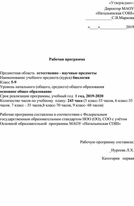 Рабочая программа по биологии 5-9 классы УМК Сивоглазов