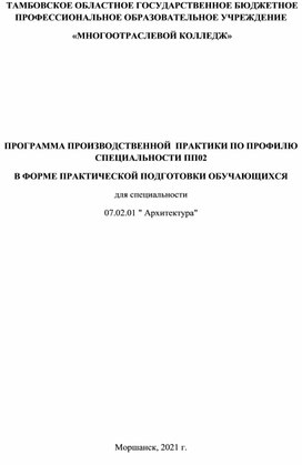 ПРОГРАММА ПРОИЗВОДСТВЕННОЙ  ПРАКТИКИ ПО ПРОФИЛЮ СПЕЦИАЛЬНОСТИ ПП02 В ФОРМЕ ПРАКТИЧЕСКОЙ ПОДГОТОВКИ ОБУЧАЮЩИХСЯ