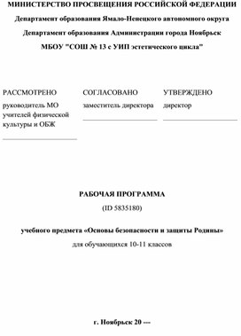 Рабочая программа по ОБЗР 10-11 класс на 2024-2025 учебный год (конструктор)