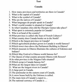 Тест к урокам английского языка по теме: "Канада".