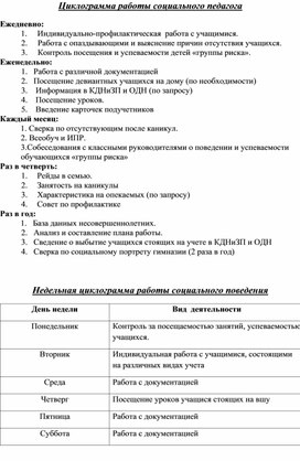 Обложка для материала Циклограмма работы социального педагога