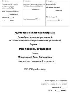 Адаптированная рабочая программа окр.мир 1 класс УО 8.1