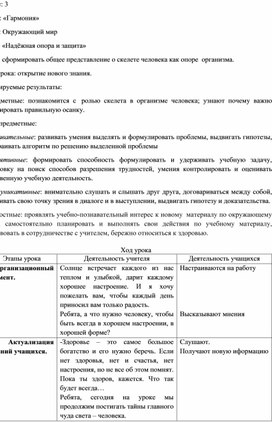 Конспект урока по окружающему миру по теме "Надежная защита о опора" 3 класс