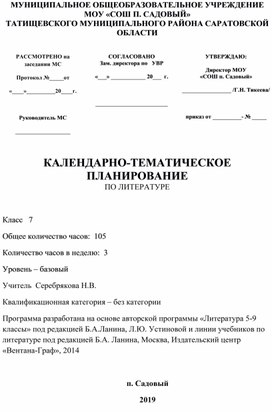 Календарно-тематическое планирование по русскому языку в 7 классе