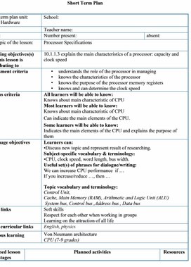 Обложка для материала Hardware Processor Specifications 1 lesson plan 2 variant
