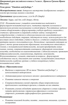 Урок для 3 класса по теме "Feelings and emotions"