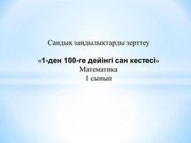 1Мзерттеу» 1-ден 100-ге дейінгі сан кестесі  ТАНЫСТЫРЫЛЫМ