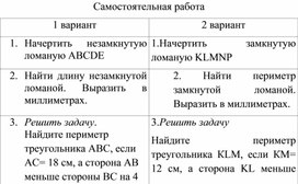 Самостоятельная работа для 5 класс по теме " Отрезок и его длина. Ломанная. многоугольник"