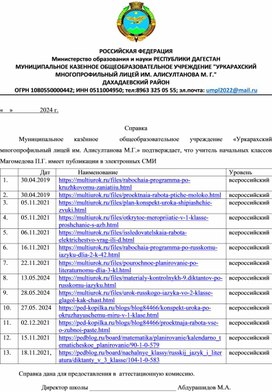 Справка о наличии публикаций в СМИ