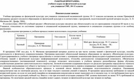 РАБОЧАЯ ПРОГРАММА учебного курса по физической культуре  для учащихся СМГ, 10–11 классы