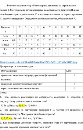 Обложка для материала окружности. Линейная и угловая скорости_дидактический материал