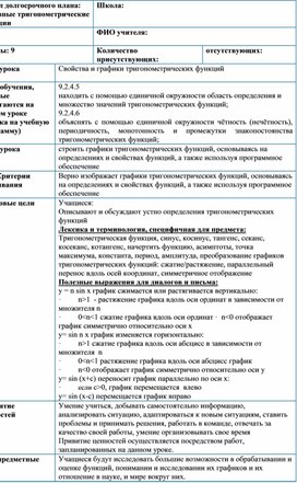 1y = tgx, y = ctgx, их свойства и графики_Разработка урока