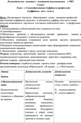 Логопедическое занятие  для обучающихся с ОВЗ,3 класс