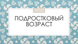 Презентационный материал для классных руководителей "Подростковый возраст"